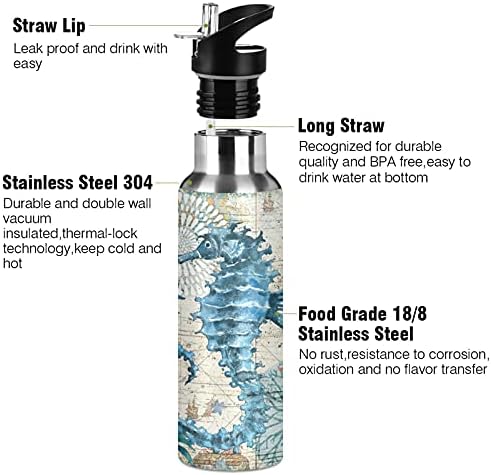 Alaza Ocean Seahorse Starfish i boca za vodu za morsku traku sa slamnom poklopcem Vakuum izolirana nehrđajući