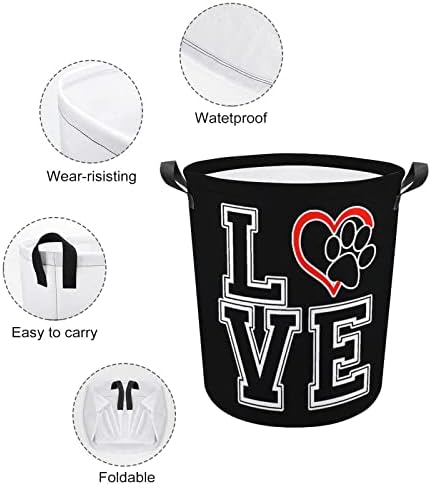 Love Paw Print in Heart korpa za pranje veša torba za pranje kanta za skladištenje sklopiva visoka sa ručkama