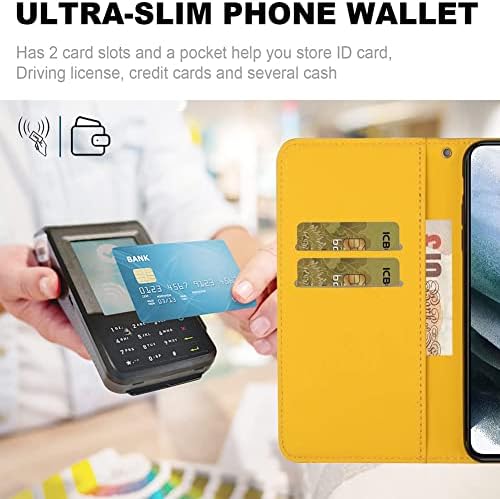 IMIRST slučaj za Samsung Galaxy S22 Ultra Wallet Case reljefni cvijet PU koža sa držačem kreditne kartice slota stalak Magnetic Folio Flip zaštitni slučaj novčanik za Galaxy S22 Ultra 5G žuta XCH