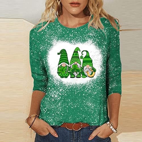 Womens st. Patrick's Day Green Slatka Gnome Geaphic Crew-izrez 3/4 rukave s majicom CSUAL vrhovi bluza