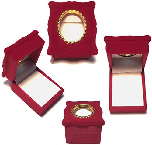 BURGUNDY CRVENO VELOR HINTED ovalni poklon kutija okvira prozora, prsten 1020050-24PK-NF
