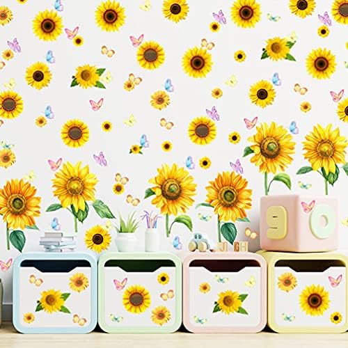 Doitool suncokret Kućni dekor 4 lista suncokretove zidne naljepnice uklonjive naljepnice sa žutim cvijetom