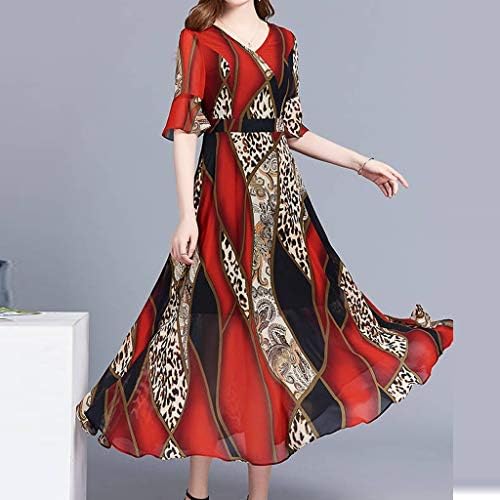 Ljetne modne haljine za žene Plus veličine V-izrez leopard haljine s koljenom dužine Print kratki rukav