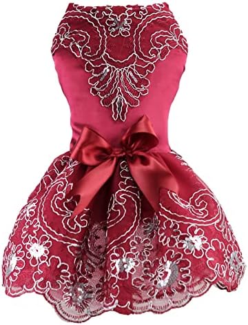 Qwinee luk dekor haljina za pse za male mačke za male srednje mačke psi seksualni pas princeza haljina štenad mrežasta tutu suknja vjenčana božićna novogodišnja haljina odjeća crvena m