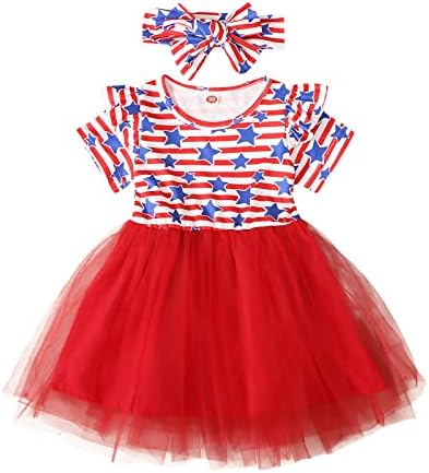 KAGAYD djevojke Party Dress Toddler djevojke kratki rukav Dan nezavisnosti haljina 4 jula haljina zvijezda prugasti Prints Tulle haljine