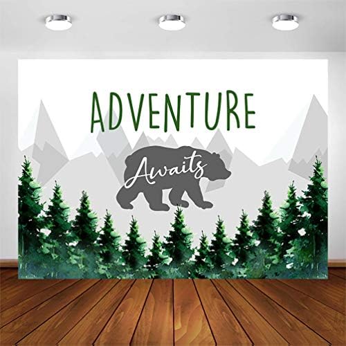 Avezano Adventure čeka Baby Shower Backdrop 7x5ft Mountain Wilderness Adventure Woodland rustikalni Bor Tree Baby Shower Party Dekoracije fotografija pozadina za fotografisanje