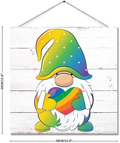 Rainbow Heart Gnome Wood Wood Sign Gay Pride Zidni znak LGBT znak Rainbow Rainbow Jednakost Lezbijka Rustikalna ploča Početna Dekorativni drveni Zidni umjetnički dekor za dnevni boravak Kuhinjski rođendan Poklon
