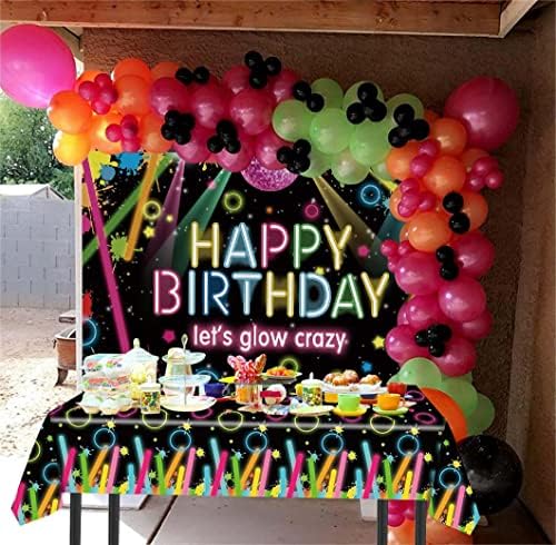 Neon Happy Birthday Backdrop Let Glow Party Photography Background and Splatter Graffiti Painting stolnjak