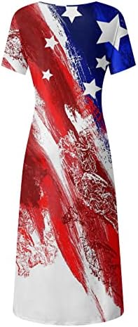 4. jula haljina za žene Ležerna ljetna Boho Maxi haljina SAD Zastava kratki rukav Scoop vrat zvijezde prugaste