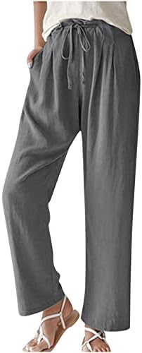 Mittory Womens Pamučne posteljine široke pantalone za noge za crtanje elastičnih visokog struka Capri Palazzo