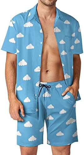 Bijeli oblaci plavi nebo muške 2 komada plaže na havajskom gumbu niz majicu kratkih rukava i šorc odijela