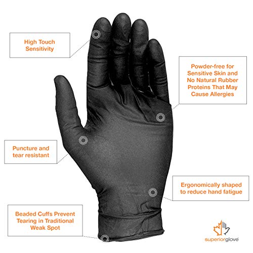 Superior Crne nitrilne rukavice, rukavice bez lateksa, rukavice za jednokratnu upotrebu, bez pudera, Ultra