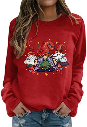 Žene sretan božićni print o vrat Duks okrugli izrez Fit pulover vrhovi Ležerne prilike za vježbanje s dugim