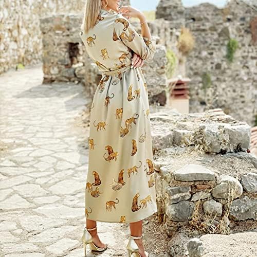 Dame jednostruki grudi tiskani leopard V izrez dugih rukava s ljuljačkim haljinama visoke hladne haljine