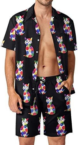 Mačji uzorak1 Muška odjeća za 2 komada plaže Havajan gumb niz majicu kratkih rukava i šorc odijela