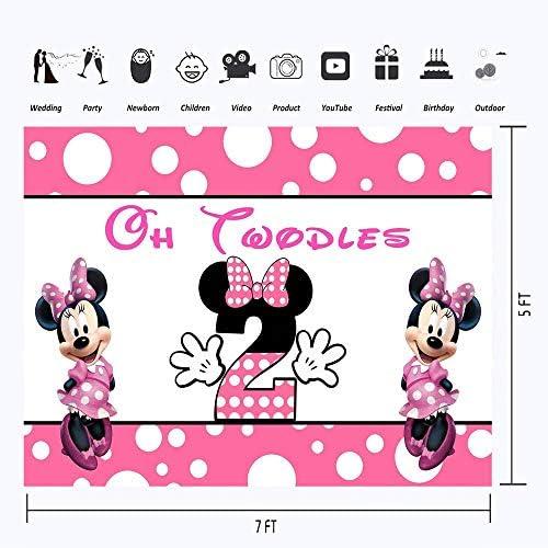 Oh Twodles pozadina Minnie Mouse 7x5 vinil ružičasto-Bijela Minnie Mouse pozadina za djevojčice 2 godine