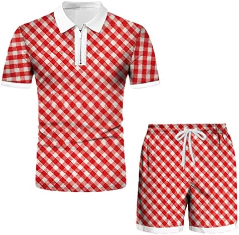 Muška opruga / Ljeto kratki rukav patentni zatvarač karirani ispis casual sportski odijelo za muškarce male