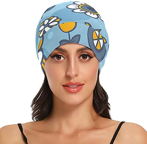 Kapa s lubanjem za spavanje Radni šešir Bonnet Beanies za žene cvjetno cvijeće žuta plava spavanja kapu