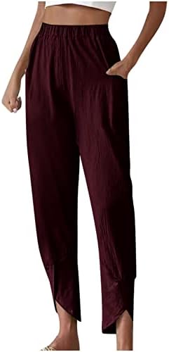Ženske ravnotežne pantalone Ležerne posteljine Capri hlače Solidne boje Lounge Hlače elastične visoke struke