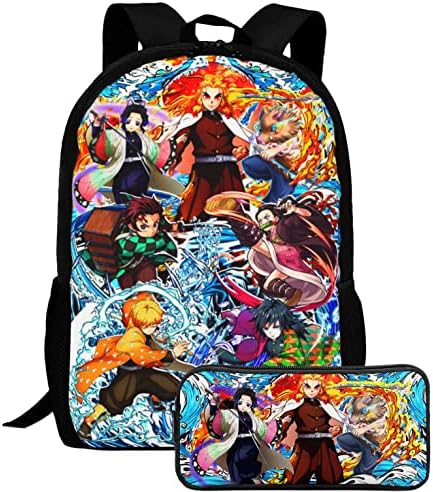 Yehtzer 2pcs anime ruksak s futrolom za olovke, 17 inčni modni ispis crtani torba za knjige Laptop Daypack