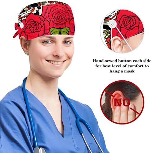 Podesiva radna kapa s gumbom, ružičastim i plavim cvjetnim uzorkama kirurških duksera, vezati kape sa luknim