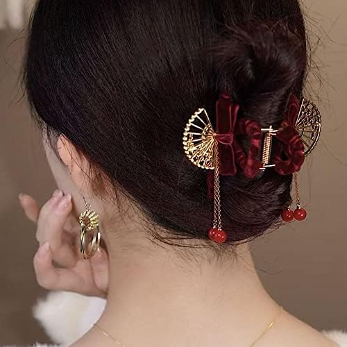Bybycd baršunasto kose kandže Jednostavno veliko ženski dodaci za kosu luk geometrijska kosa kandža antikni crni kineski stil za kosu ventilator za kosu