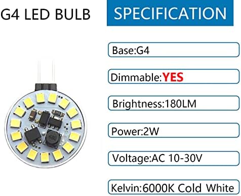 GutReise G4 LED lampe, 5 paketa AC10-30V hladno bijele 2watts 15led sijalice, zatamnjenje 360 stepeni LED