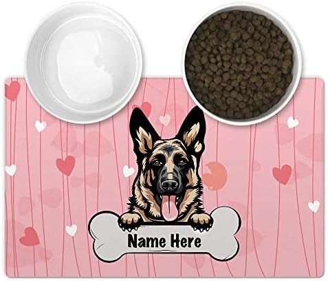 Kafići Personalizirani mat za hranjenje kućnih ljubimaca s smiješnim psom Njemački ovčar Peeking Heart Pink