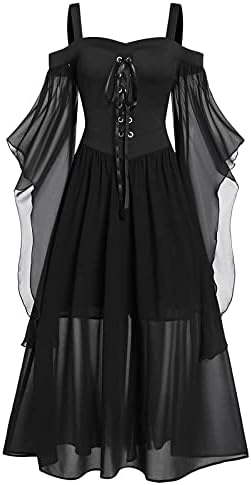 Ženske haljine Maxi, WOMNE Plus size hladnog ramena leptir rukava čipka za Halloween Gotic haljina