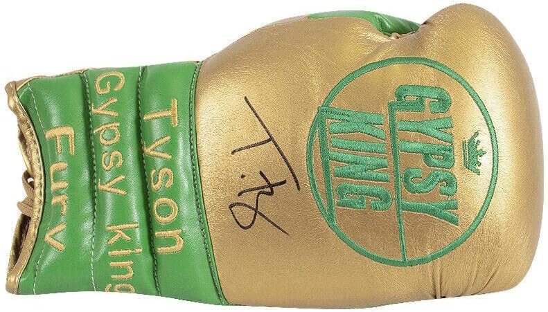 Tyson Fury potpisan Boks rukavica-zlato & amp; zelen, Gypsy King autogram-autographed boks rukavice