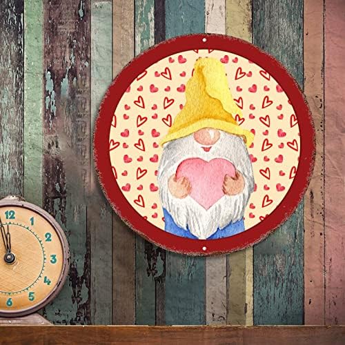 Sretan Dan zaljubljenih GNOME okrugli limenki znak ružičaste tačke gnome metalni znak 9in Love Heart Polka