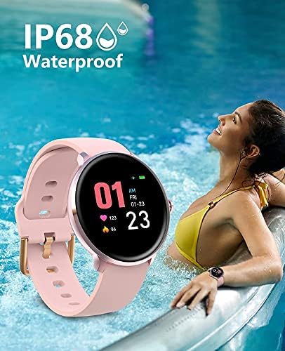 BRIBEJAT Smart Watch za žene Kompatibilni iPhone Samsung Android telefoni, IP68 Fitness Tracker, HR / Monitor za spavanje, Magnetski nehrđajući čelik, Pink