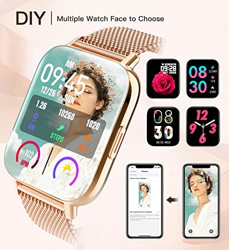 Lefitus Smart satovi za žene 1,7 Potpuni dodir zaslon fitnes tkanina sa srčanim zatvaračem monitor Pedometar Smartwatch za Android i iOS telefone Vodootporni praćenje aktivnosti