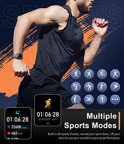 Lige Smart Watch za muškarce, 1,85 HD zaslon vojske pametne satove sa brzinom otkucaja srca / krvni pritisak / SpO2 Tracker MUTI-Sports IP67 vodootporan crni pametni sat za Android iOS