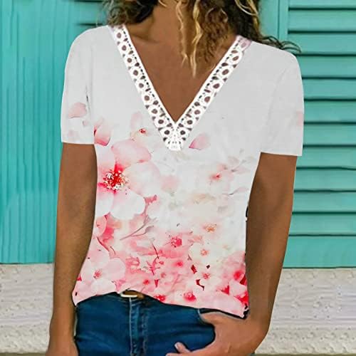 COMIGEEWA LOUNGE Bluze za teen djevojke Ljeto Jesen kratki rukav Vneck čipka Spandex Cvjetni ispis bluza