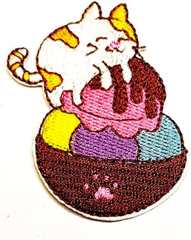 Kleenplus 2kom. Cat Ice Cream Cup Crtić pegla na zakrpama aktivnosti vezeni Logo odjevne farmerke jakne šeširi ruksaci košulje dodatna oprema DIY kostimska Umjetnost Patch